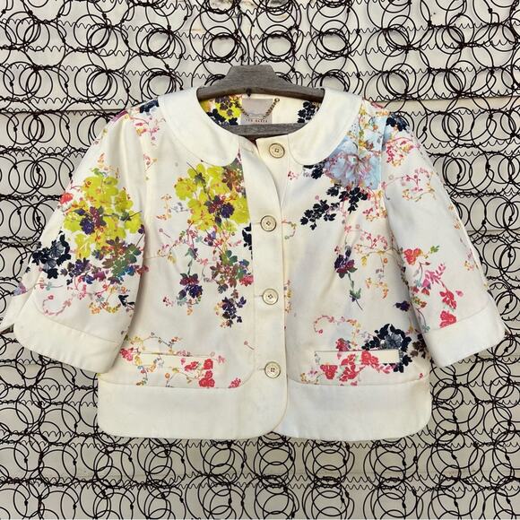 Ted Baker London Zohe Summer Bloom Floral Print Crop Jacket Size 4 - Picture 1 of 9